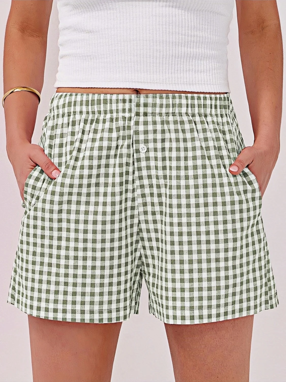 Short d'été décontracté et confortable pour femmes, taille haute, ample, jambes larges, rétro, à carreaux, nouvelle collection 2025