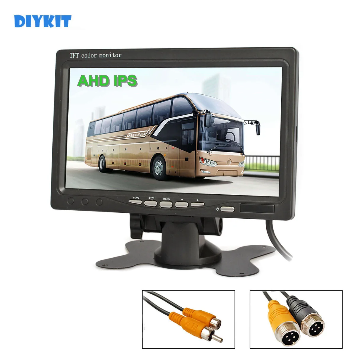 DIYKIT 7inch AHD IPS 1024*600 Car Monitor Rear View Monitor Max Support 1080P AHD Camera 2 Video Input