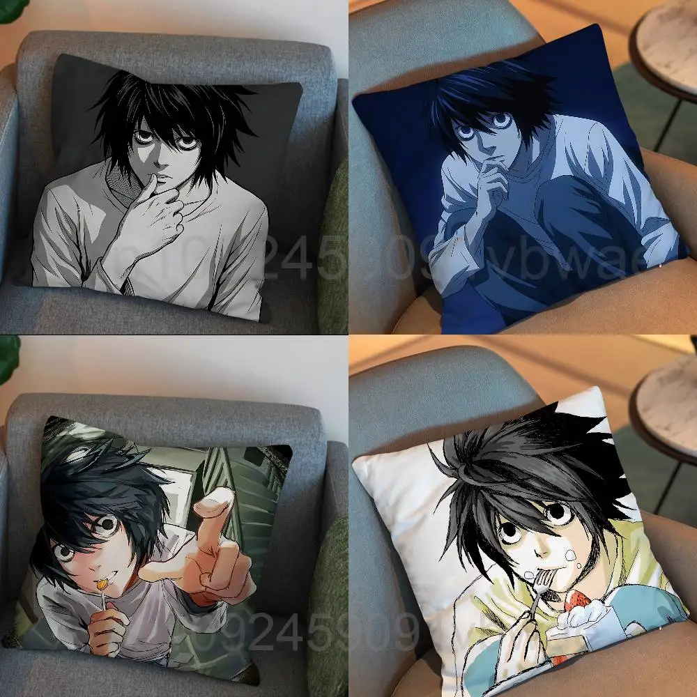 Dark circles L Lawliet Light Yagami  Pillow Case Square Double-Sided Printing Short Plush Sofa Cushion Cover Bedroom Bedside