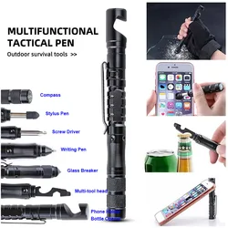 Self Defense Tactical Pen Emergency Window Glass Breaker Survival Tool for Car Outdoor Camping EDC Touch Screen Pen with Compass