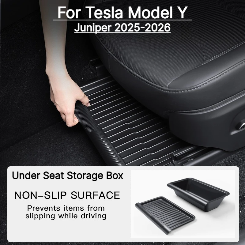 Under‑Seat Hidden With Lids Storage Box Organizer Tray For Tesla Model Y Juniper 2025-2026 Interior Space Storage Accessories