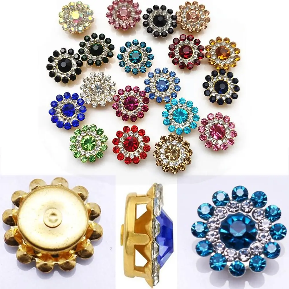 10PCS 14mm Craft Sparkling Flower-shaped Crystal Glass Stone Rhinestone Buttons Clothes Decoration Hat Accessories