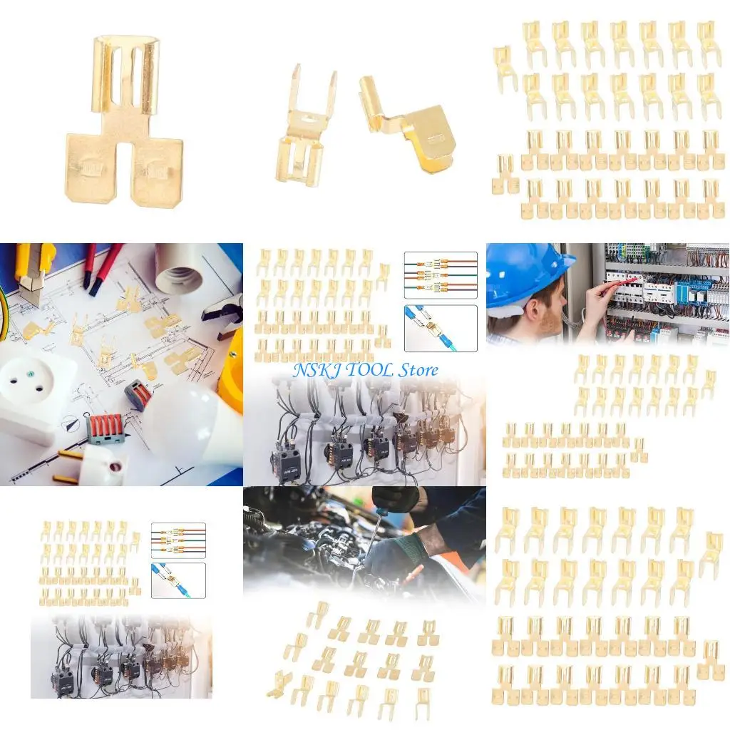 

L8RC 30Pcs Double Piggybacks Spades Connectors Quick Disconnect Electrical 2 Way Wire Terminals Adapter Brass Spades Connectors