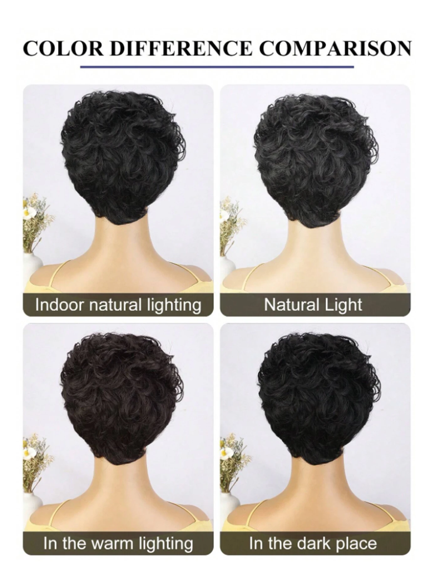 Cut Short Curly Wigs for Women, Synthetic Full Wigs with Bangs, Glueless Daily Wear And Go, Black Color, Heat Resistant, Beginne image 2