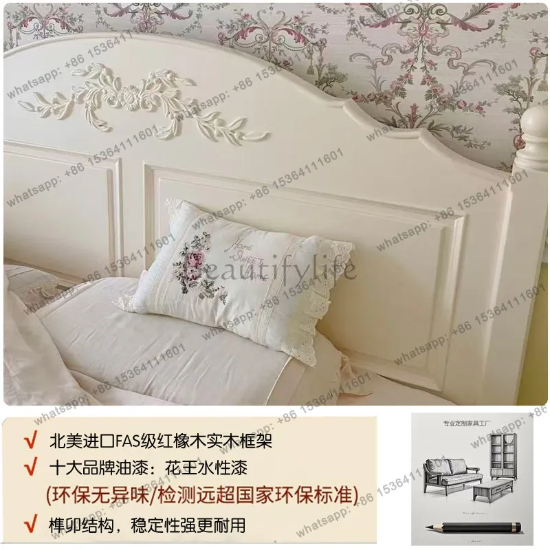 French cream white carved bed modern simple American country single bed