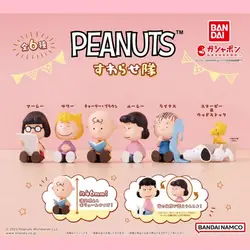 6pcs/set Genuine BANDAI Twisted Egg PEANUTS Classic Character Sitting Doll Snoopy Charlie Anime Action Figure Model Toys Gift