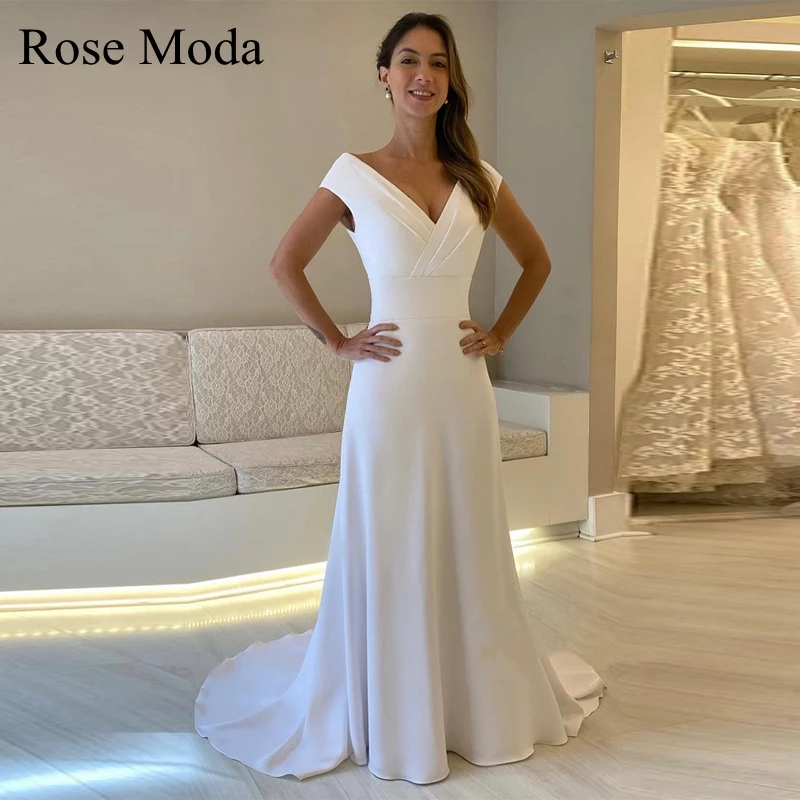 

Rose Moda Simple V Neck Wedding Dress with Handmade Flowers Destination Bridal Gown Custom Make