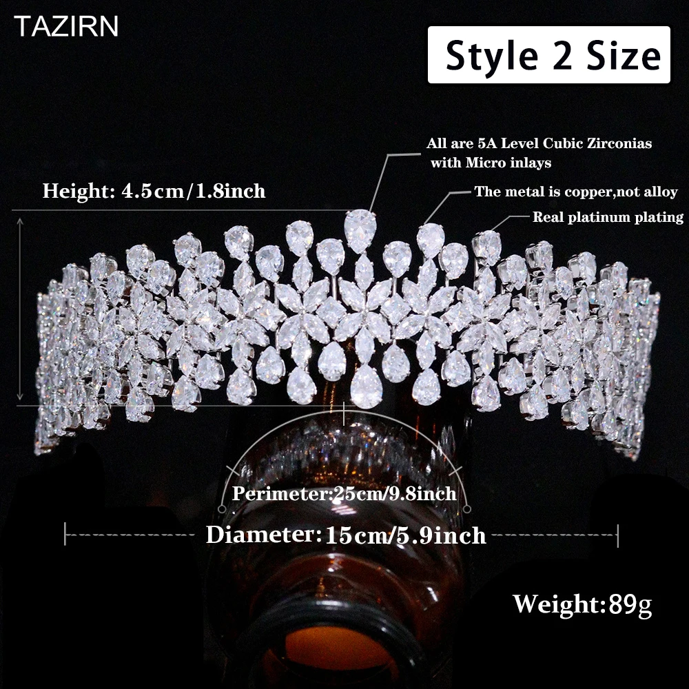 TAZIRN 5A Cubic Zirconia Sweet 16 Princess Headband CZ Wedding Bridal Tiaras Handmade Zircon Party Prom Hair Jewelry for Women