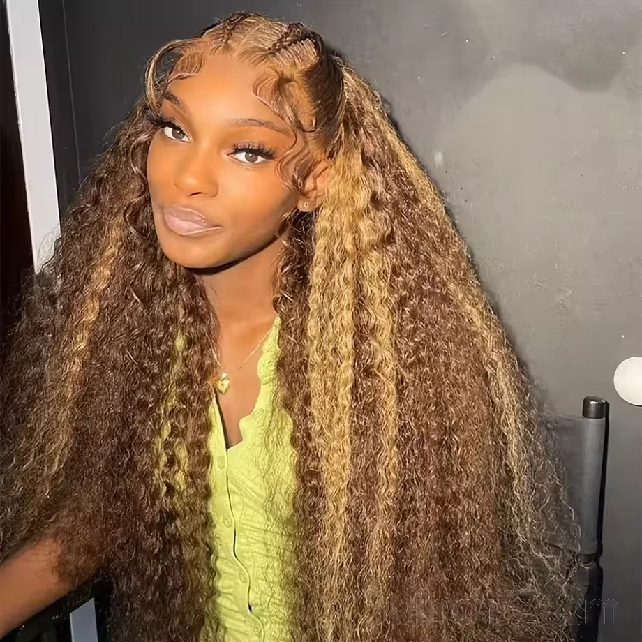 

Curly Deep Wave 13x6 HD Highlight Human Hair Wigs 250% Colored Honey Blonde Lace Front Wig Wear And Go Glueless Wig 30 34 Inch