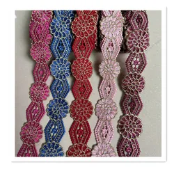New Narrow Many colors 9.5yards Rhinestone lace trim African lace trim Metallic Embroidered Motif Lace Wide 4CM