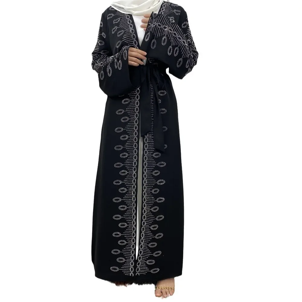 

New Muslim Elegant Abaya Diamonds Islam Black Dress Dubai Long Woman Evening Robe Kaftan Moroccan Wedding Caftan Ramadan Kebaya