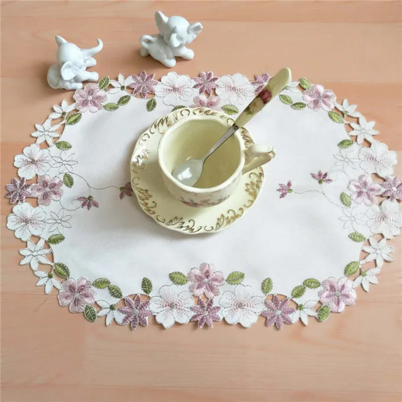 

Modern Satin Embroidery Placemat Cup Mug Tea Coffee Coaster Kitchen Dinner Table Place Mat Lace Doily Christmas Drink Party Pad