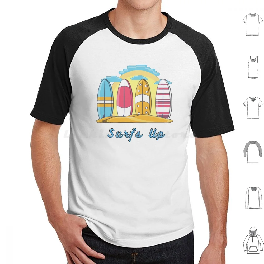 Surfs Up T Shirt Cotton Men Women DIY Print Surf Beach Surfs Up Surfing Up Shaka Surfboard Surfs Chicken Joe Ocean Summer Wave