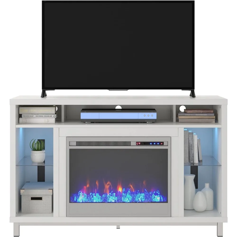 Fireplace TV Stand 48", with LED Lights, The Fireplace Features Adjustable Flame Brightness, With Remote Control, Energy-Saving