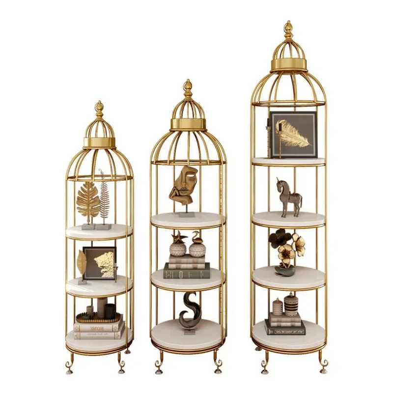 Nordic modern fashion birdcage flower rack living room rack multi-layer storage cosmetics shop window display bookshelf vitrina