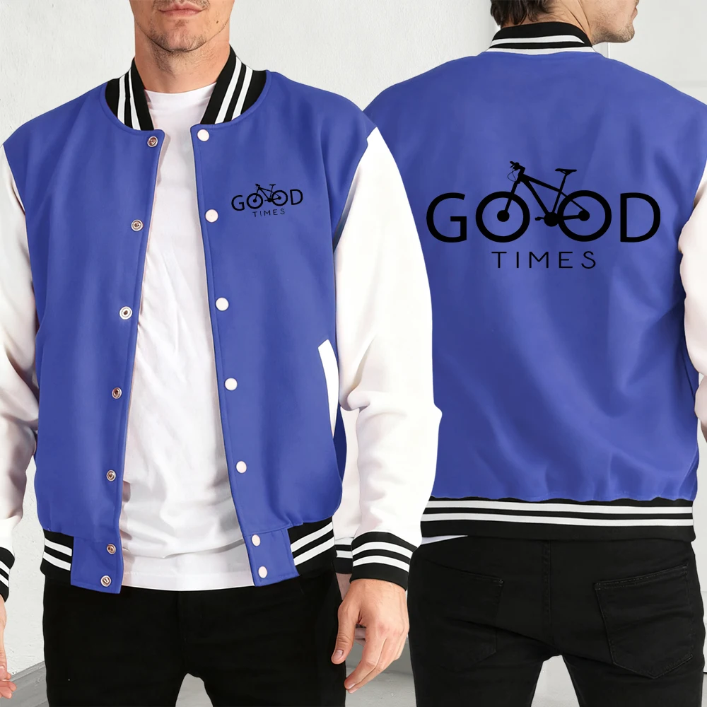 

Good Times Cycle Print Мужская мода Бейсбольный трикотаж Спортивные куртки на пуговицах Одежда в стиле ретро большого размера Уличная осенняя мужская одежда