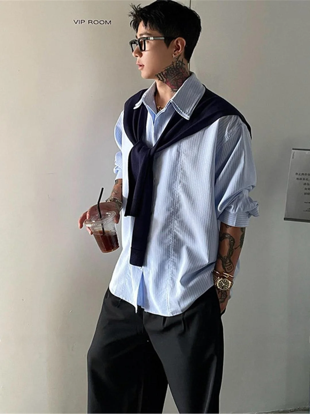 

Detachable oulder Long Sve Striped irt Loose Faionable Men's Spring Autumn Design Casual irt Outerwear