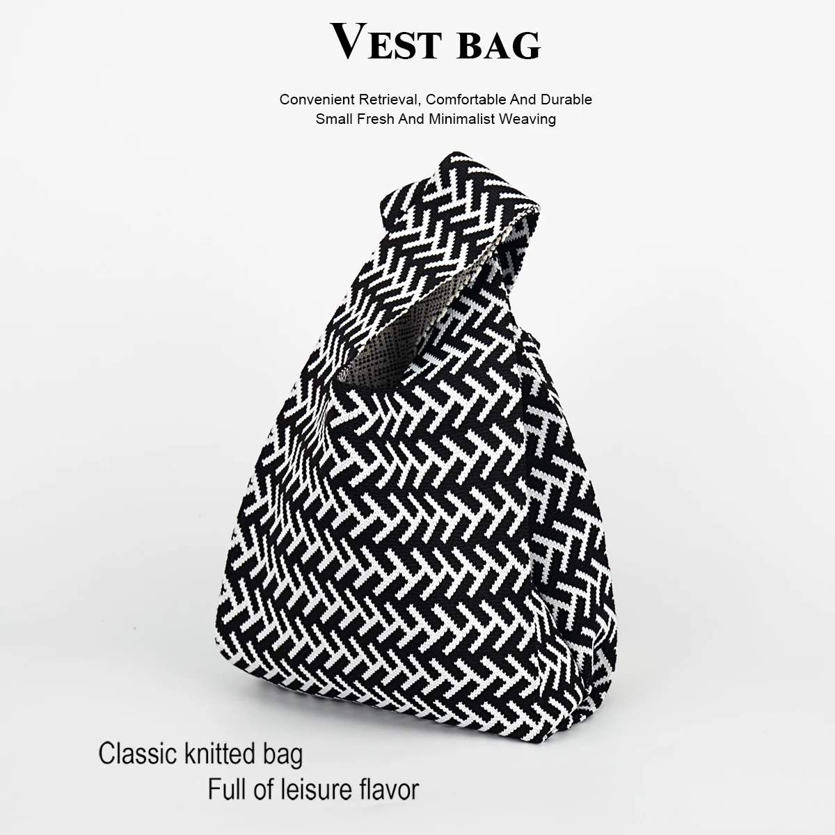 Line Arrangement Striped Knitted Handbag, Open-Top Women's Breathable Lightweight Foldable Crochet, Carry-On for Mobile Phone, Cosmetics, Lipstick, Perfume, Suitable for Daily Vacation, School, Commuting, Shopping, Photography, Travel, Camping, Suitable for All Seasons