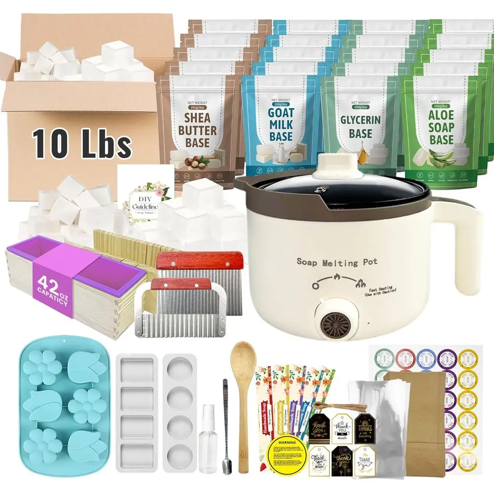 

Mg Kit with 4 lavored 10 lbs Base in Bluk, DIY Mg Supplies Kits or Adults with Melting Pot, Base (Shea