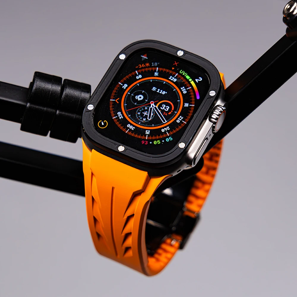 

Спортивный ремешок из фторкаучука для Apple Watch Ultra 2 49 мм 46 мм 45 мм 44 мм Роскошный резиновый мягкий ремешок Iwatch 10 9 8 7 Se 6 5 4 Ремешок для часов