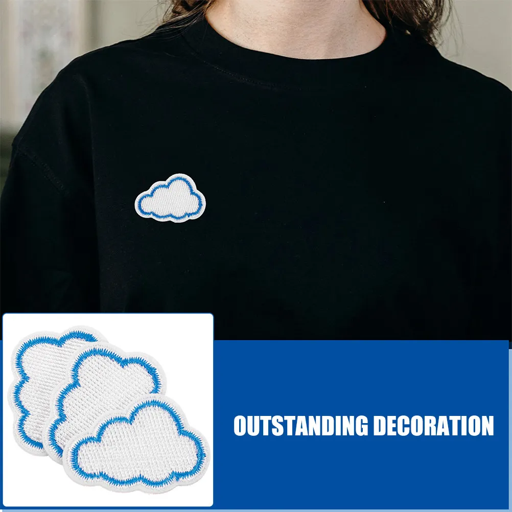 12Pcs Cloud Motif Embroidered Iron-on Patches Soft Fabric Decorative Appliques for Clothing Jackets Hats Bags DIY Projects