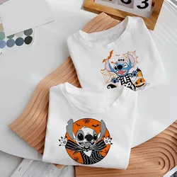 Halloween Stitch Children T Shirt Disney Pumpkin for Girl Clothes Summer Cartoons Kid Boy T-shirts Casual Short Sleeve Tops