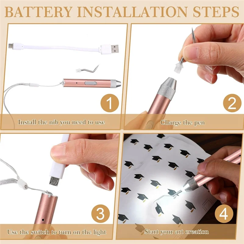 ABGR-6 PCS Weeding เครื่องมือตามที่แสดงโลหะ 5 PIN Lighted แหนบสําหรับไวนิลชาร์จไฟ LED ชุด 3 ปากกา LED