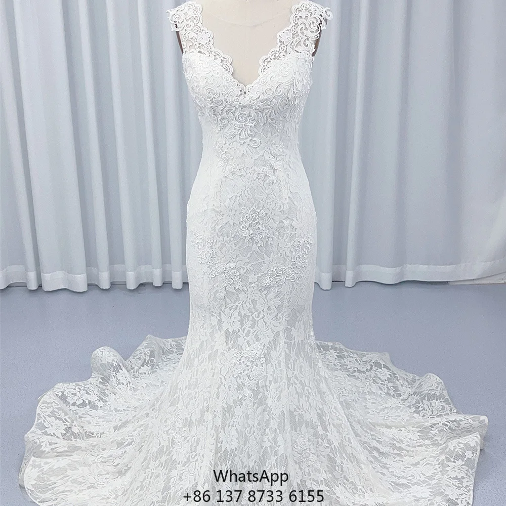 

HX58 Modern Princess Ivory Lace Mermaid Wedding Dress Zipper Closure Sequined Crystal Appliques Beaded Floor-Lengt