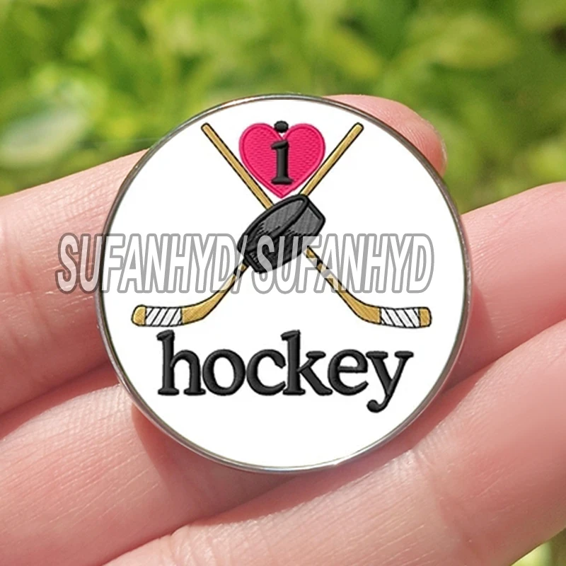 Stainless Steel I Love Hockey Brooch Field Hockey for Backpack Popular Sport Jewelry Women Men Pins