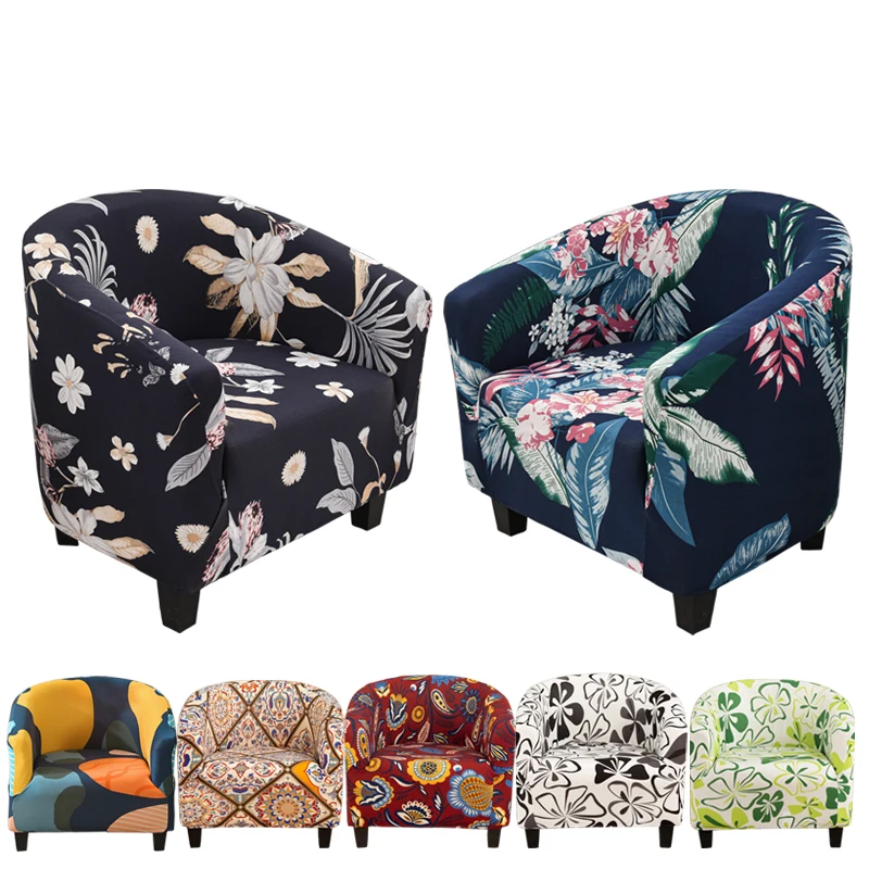 Club Chair Slipcover Stretch Barrel Chair Covers Printed Tub Chair Slipcovers Soft Spandex Armchair Sofa Cover Removable