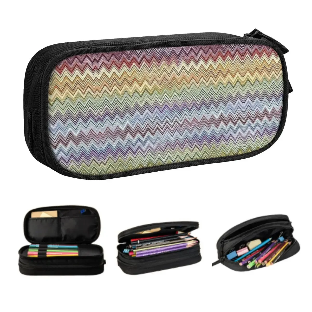 

Boho Chic Modern Zigzag Korean Pencil Case Boy Girl Large Capacity Geometric Multicolor Pencil Box Students Stationery