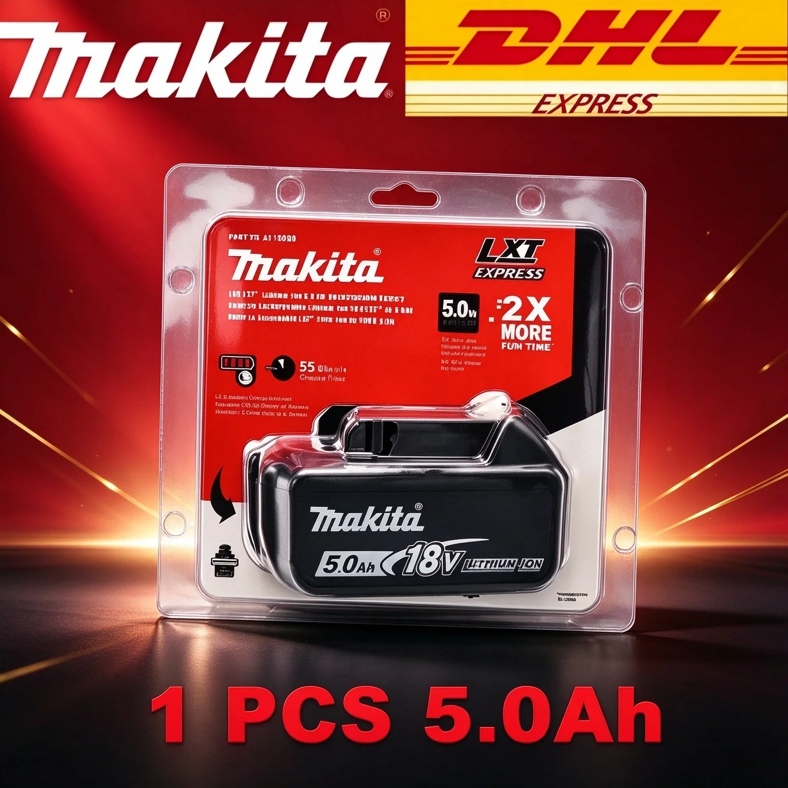 Genuine Makita BL1850B BL1860B 18V Lithium Battery, 5.0Ah & 6.0Ah Selectable, LED Power Indicator, Fit Makita LXT 18V Series Too