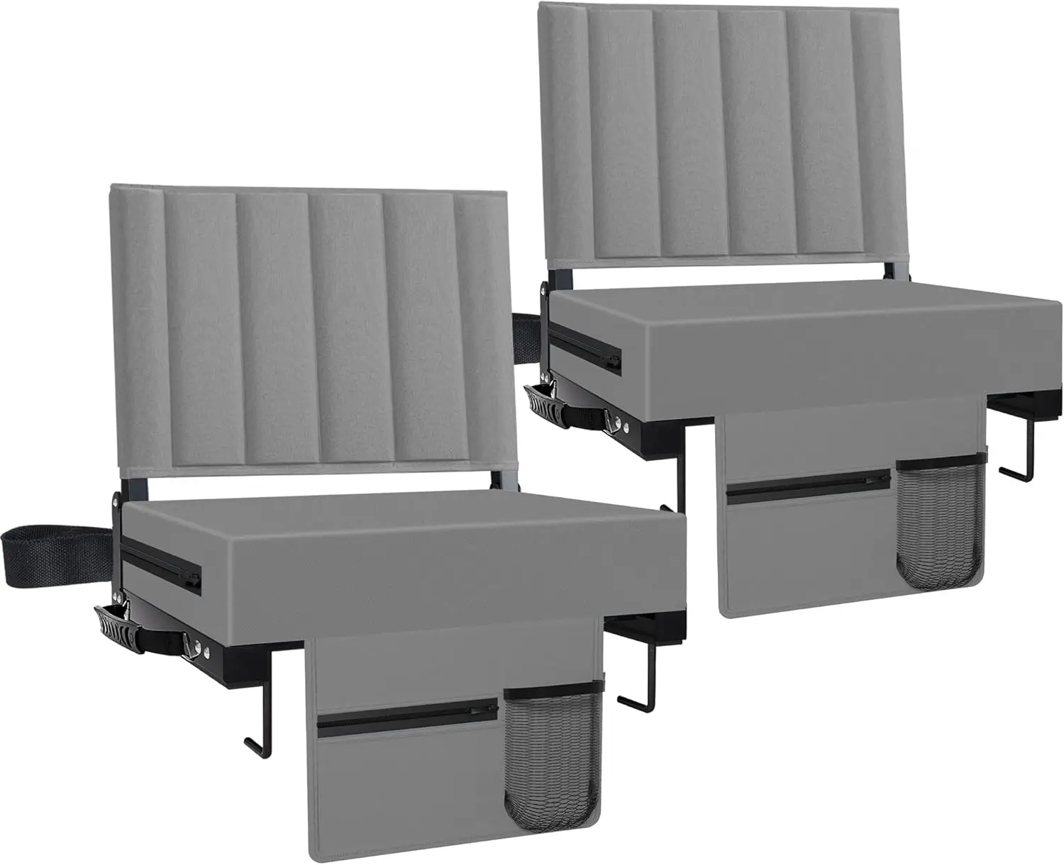 

Portable Folding Stadium Chair with Back Support, Cushion, Shoulder Strap & Cup Holder for Sports Events, Grey (2pcs)