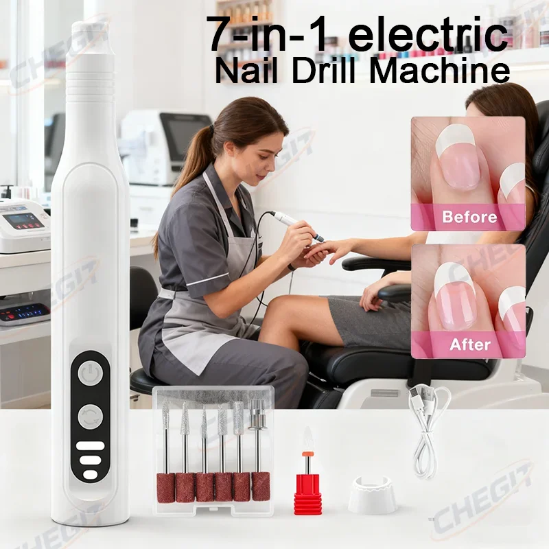 7-in-1 전기 네일 드릴 세트 휴대용 매니큐어 페디큐어 각질 제거 광택 기계 네일 파일 펜 키트 살롱 가정용
