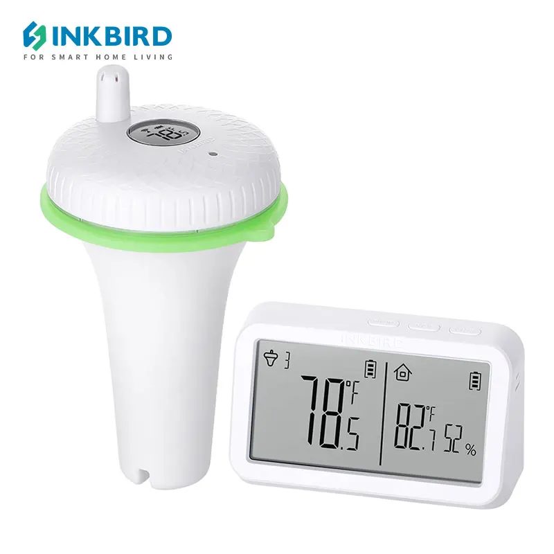 INKBIRD IBS-P02R Wireless Pool Thermometer IPX7 Waterproof Large Screen Temperature Humidity Monitor for Swimming Pool,Aquariums