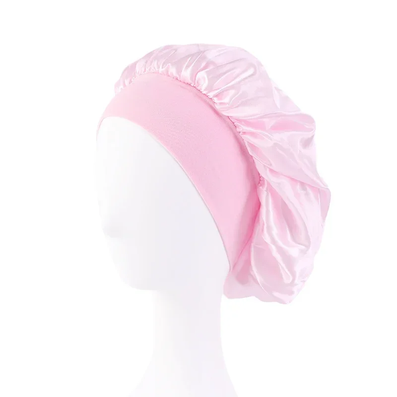 New Satin Wide Brim Nightcap Silky Bonnet Hair Wrap for Sleeping Sleep Cap With Elastic Soft Band Styling Cap Hair Wrapping Tool