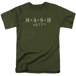 Mash Distressed Logo T Shirt Mens 4077 Licensed Classic TV Show Military Green