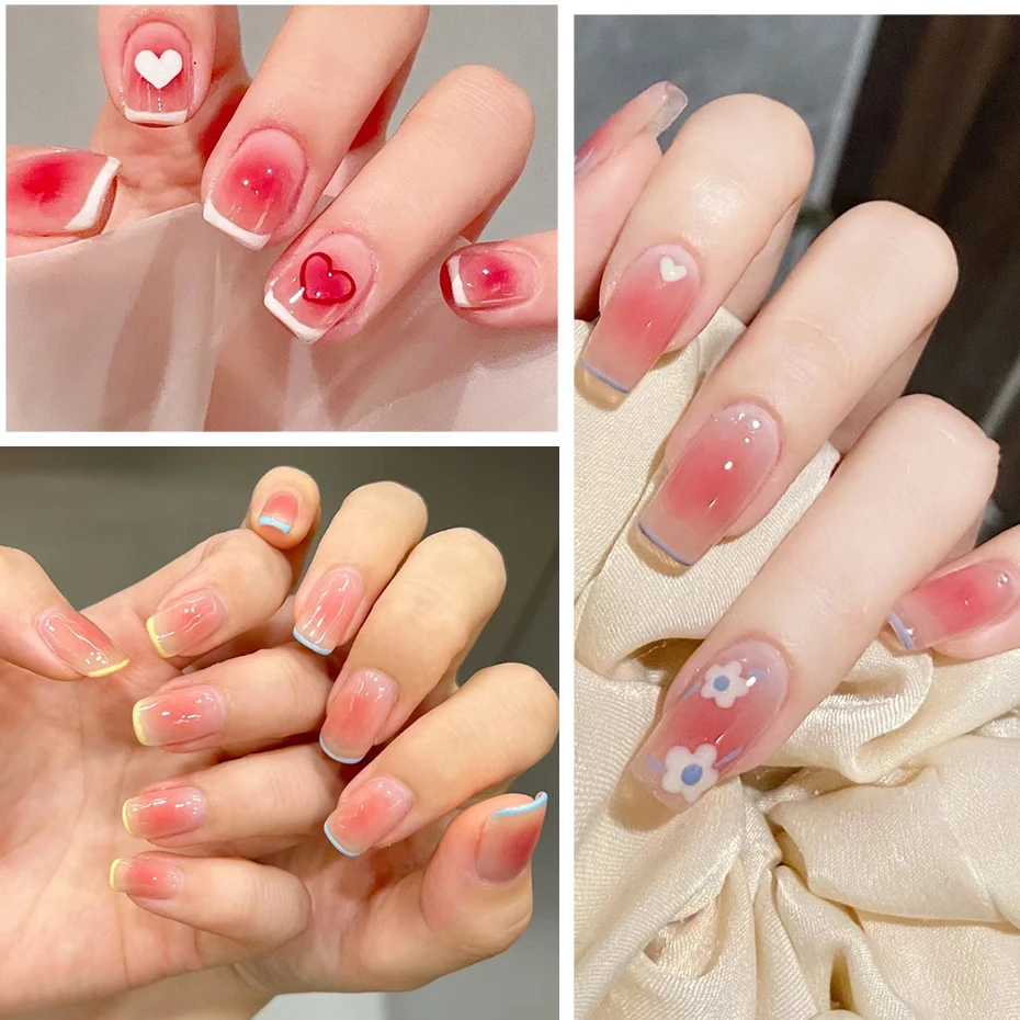 Gradient Nail Sticker 3D Jelly Red Powder Blusher Slider Round Halo Dye Cute Ombre Nail Design Translucent Gel Polish Wraps Deca image 6