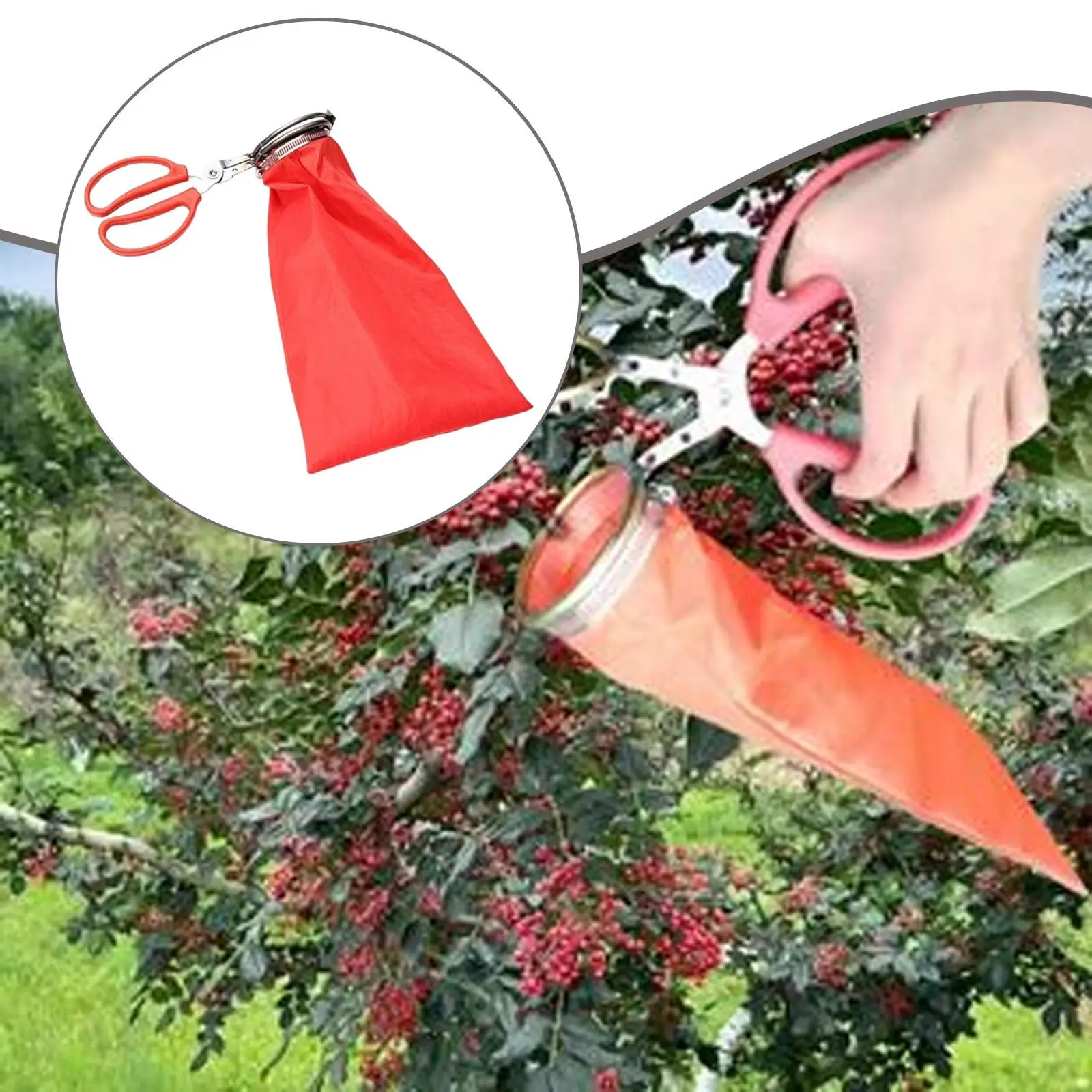 Fruit Picker Red Steel Manual Plucking Tool with Storage Bag for Small Fruits Pepper Orchard Use