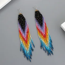 Fashion Tassel Beaded Earrings Women Statement Jewelry Bohemian Handmade Colorful Rainbow Earrings Women Party Jewelry Gift