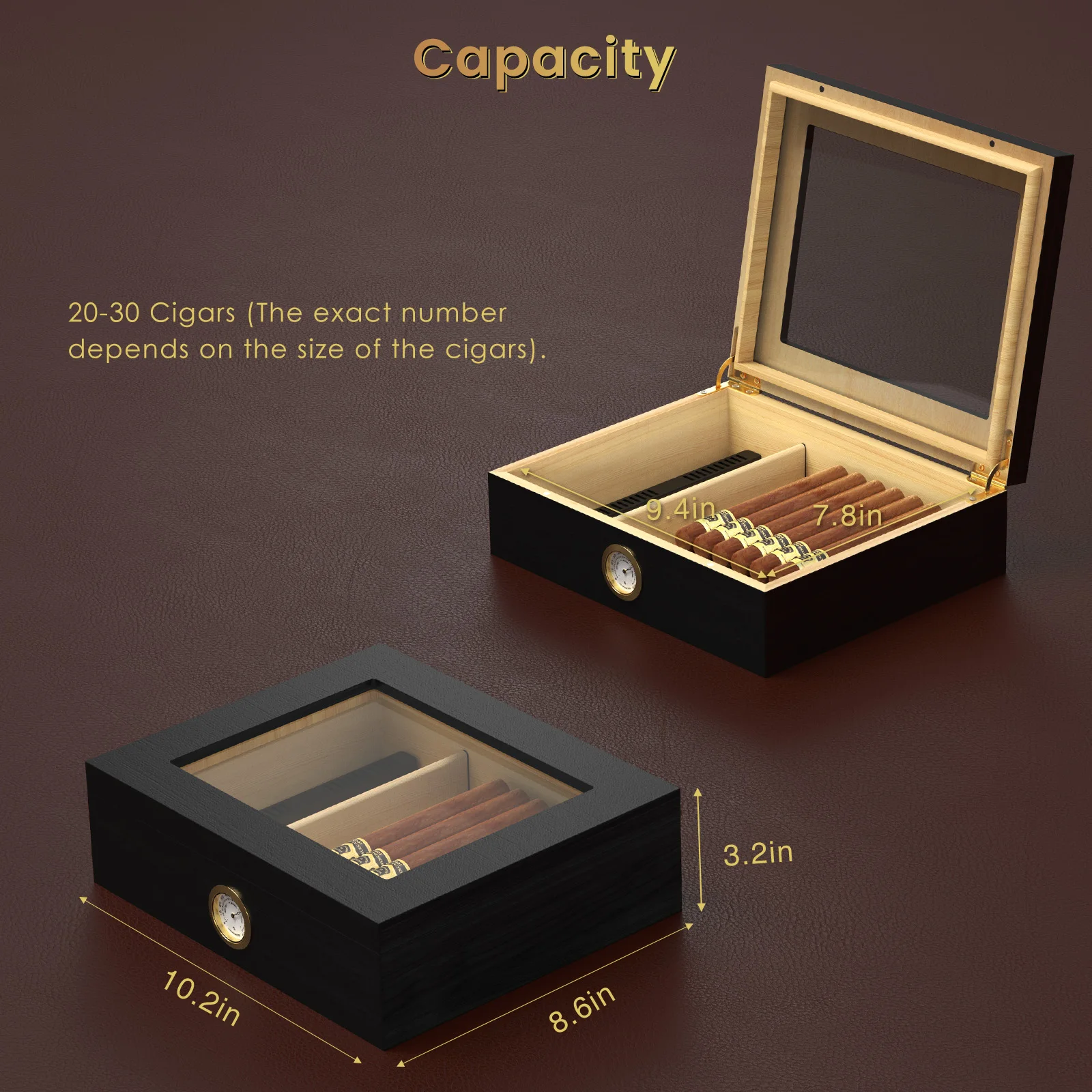 Cigar Humidor Box Cigar Case with Humidifier and Hygrometer, Cedar Wood Cigar Box with Divider, Cigar Gifts Accessories for Men