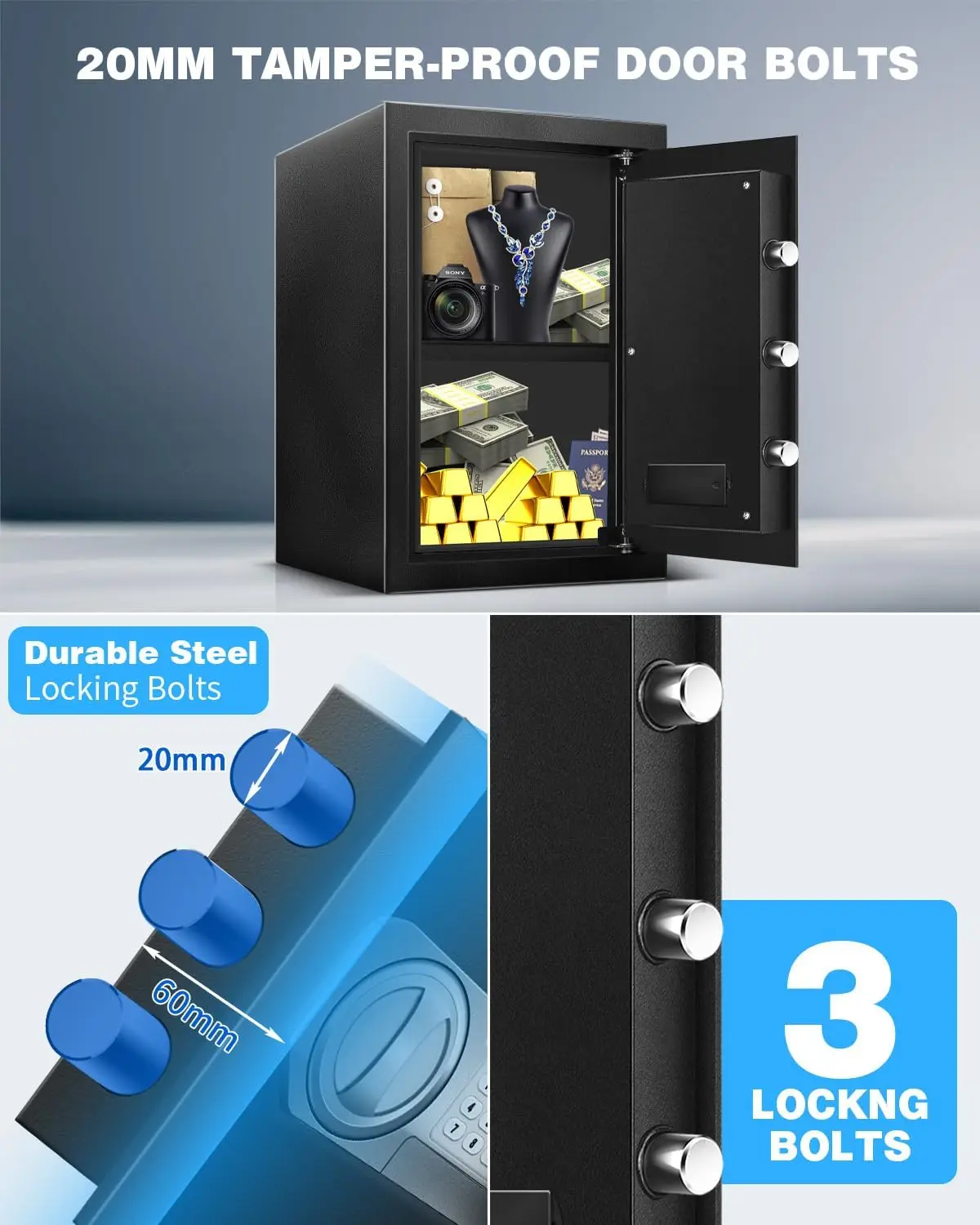 2.5 Cu Ft Safe Box for Home Documents -Steel Electronic Digital Safety Box Personal Security Lock Box with LED Sensor Light Exte