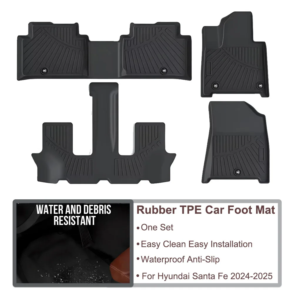

All Weather TPE Rubber Easy Clean Foot Mat Car Carriage Footboard Pad Waterproof Foot Mat For Hyundai Santa Fe 2024-2025