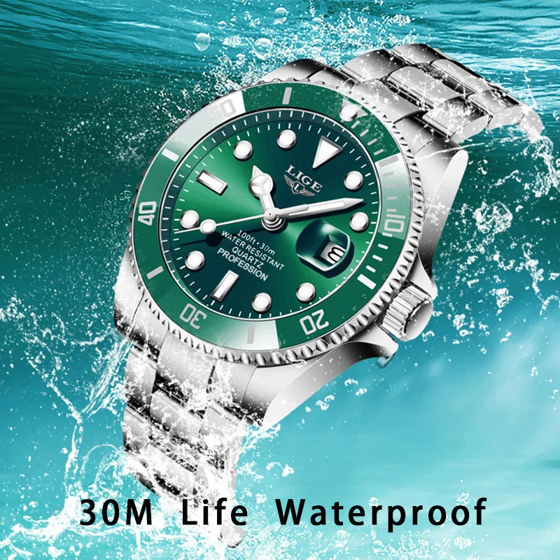 LIGE Luxury Brand Man Wristwatch Sports Calendar Men Quartz Watches Waterproof Luminous Steel Band Mens Watch Relogios Masculino