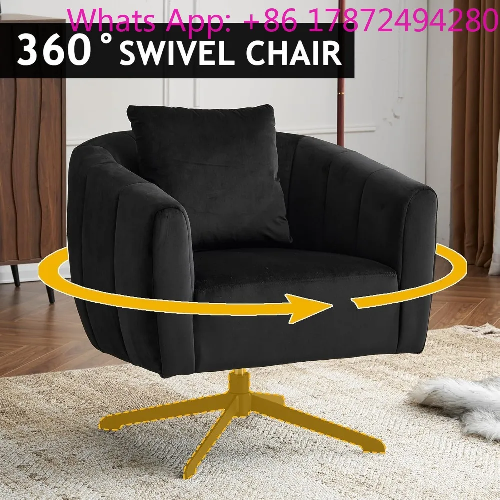

Modern Velvet Fabric Living Room Armchair, Comfy Wide Upholstered with Fluffy Cushions and Metal Legs