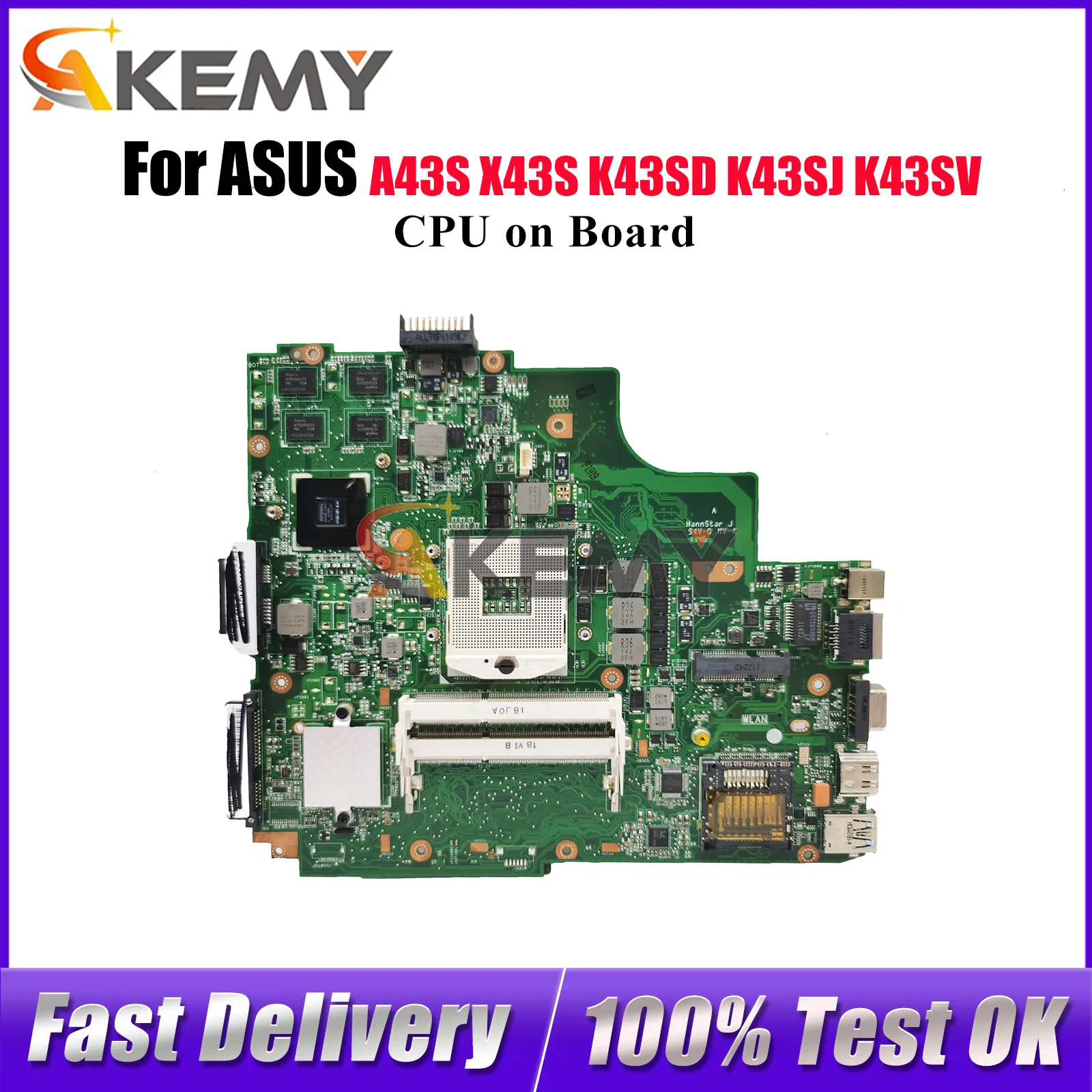 

K43SD Laptop Motherboard For ASUS X43S K43SJ A43S K43SM K43SV K43SD K43S Notebook Mainboard With CPU tests OK fast shipping stk