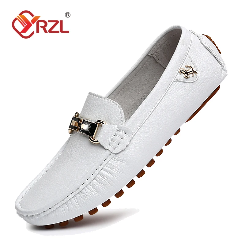 

YRZL White Loafers Men Handmade PU Leather Loafer Casual Driving Flats Slip-on Luxury Comfy Moccasins Size 48 Loafers Shoes Men