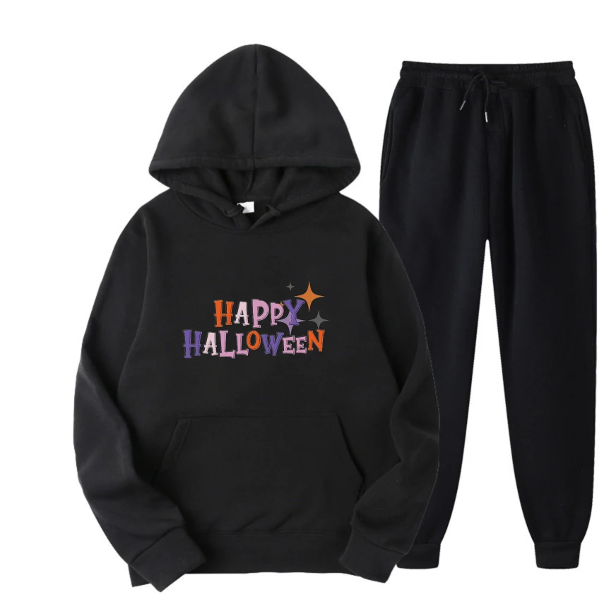 

2025 Purple-toned English print suit Street Wear Men Graphic Hoodie Spring And Autumn Casual Comfortable Pullover Sweatshirt set