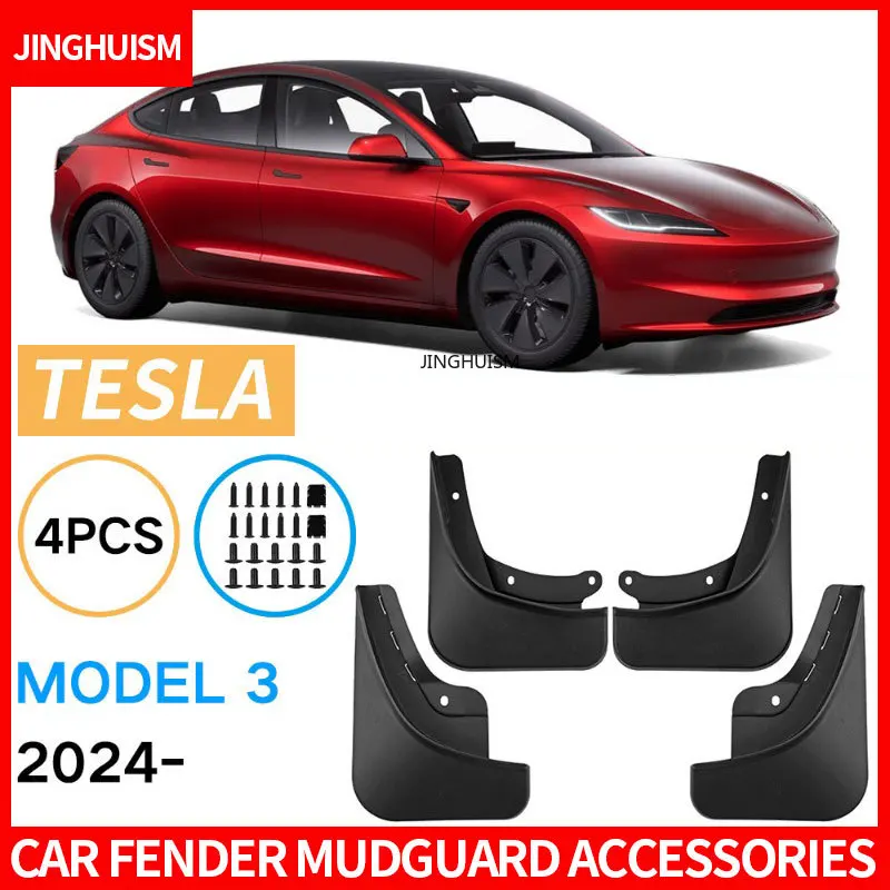 Mudguards Car Accessories Mud Flaps Fenders for Tesla Model 3 2024 Exterior Upgrade Black for Fender Protection Customization