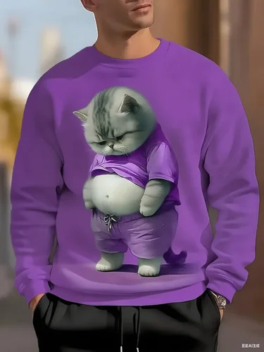 Imagen 2 del producto Sudadera con estampado de gato enojado divertido para hombre, jersey informal negro, actividades al aire libre de otoño/invierno, sudaderas con capucha para mujer